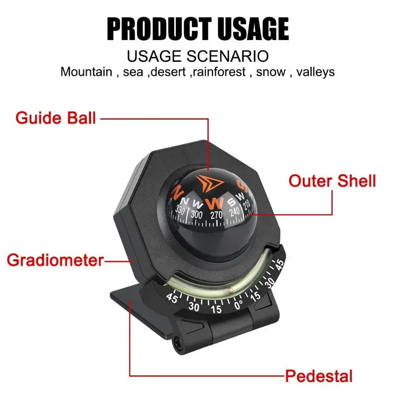 Car Dashboard Compass With Slope Meter 2-In-1 Foldable High Precision Navigation Car Mount Compass Ball Compass For Vehicle Boat Oasis Select