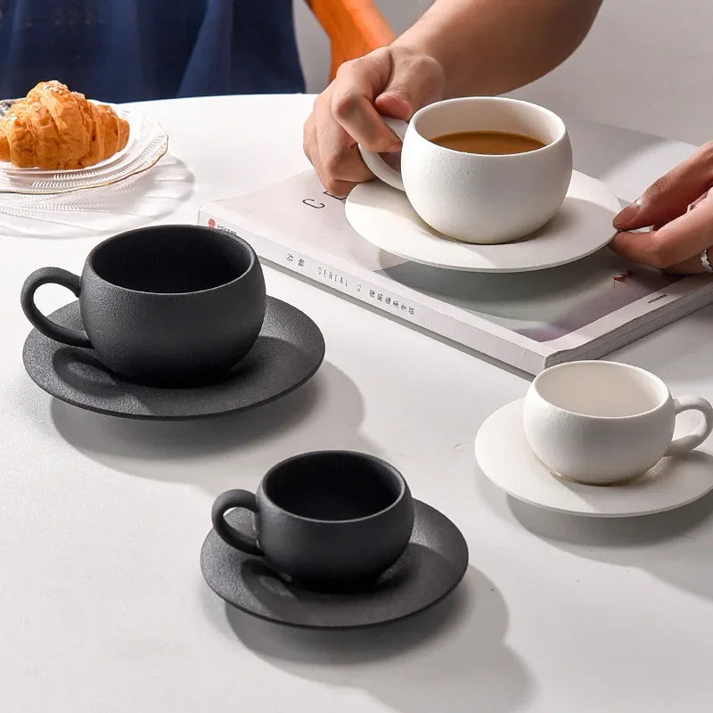 280ML Rock Sand Ceramic Coffee Cup Set Japanese-style Exquisite Afternoon Flower Tea Cup Hotel Upscale Restaurant Coffee Cup Oasis Select