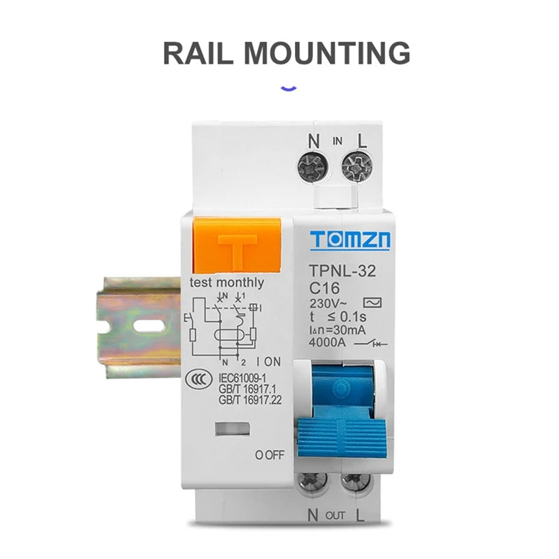 TOMZN TPNL DPNL 230V 1P+N Residual Current Circuit Breaker With Over And Short Current Protection RCBO MCB, TPNL Oasis Select