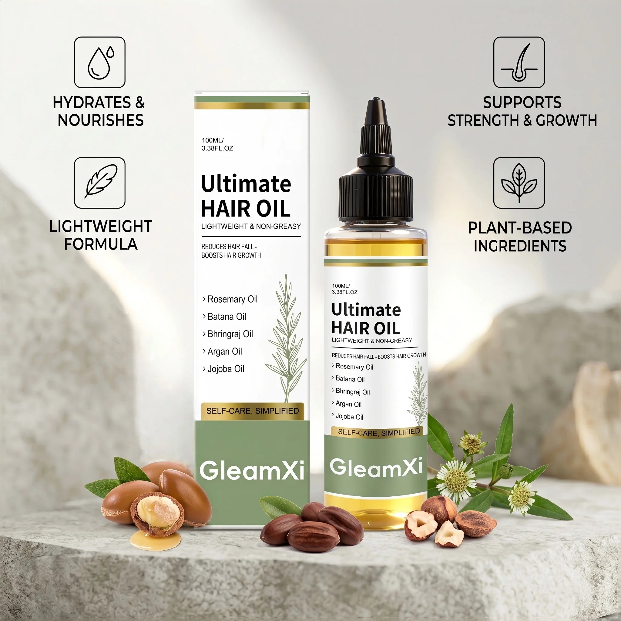 Rosemary Hair Oil Reduce Frizz Boosts Shine & Hydration Repair Damaged Hair Anti Hair Fall Lightweight Voluminous Hair Care Oasis Select