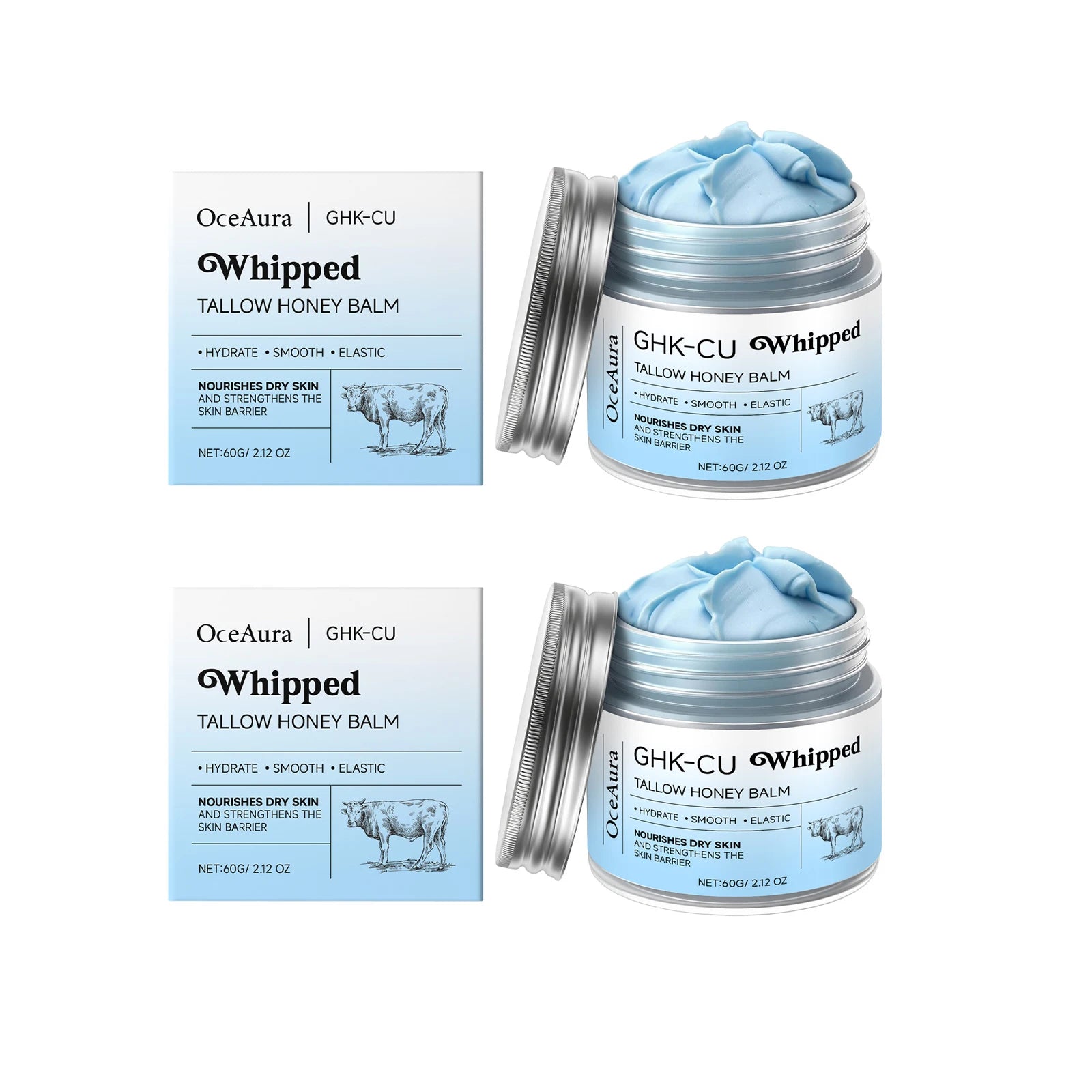 Ghk-Cu Beef Tallow Honey Balm Repair Dry Skin Deep Hydration Nourish Non-Greasy Brightening Even Skin Whipped Tallow Honey Cream Oasis Select 60g x2 boxed