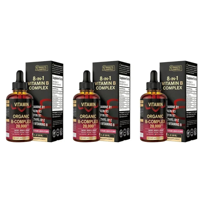 8-in-1 Organic Vitamin B Complex Liquid Drops | B12 Biotin 60mL Liquid B Vitamin Complex Oasis Select 3 bottles