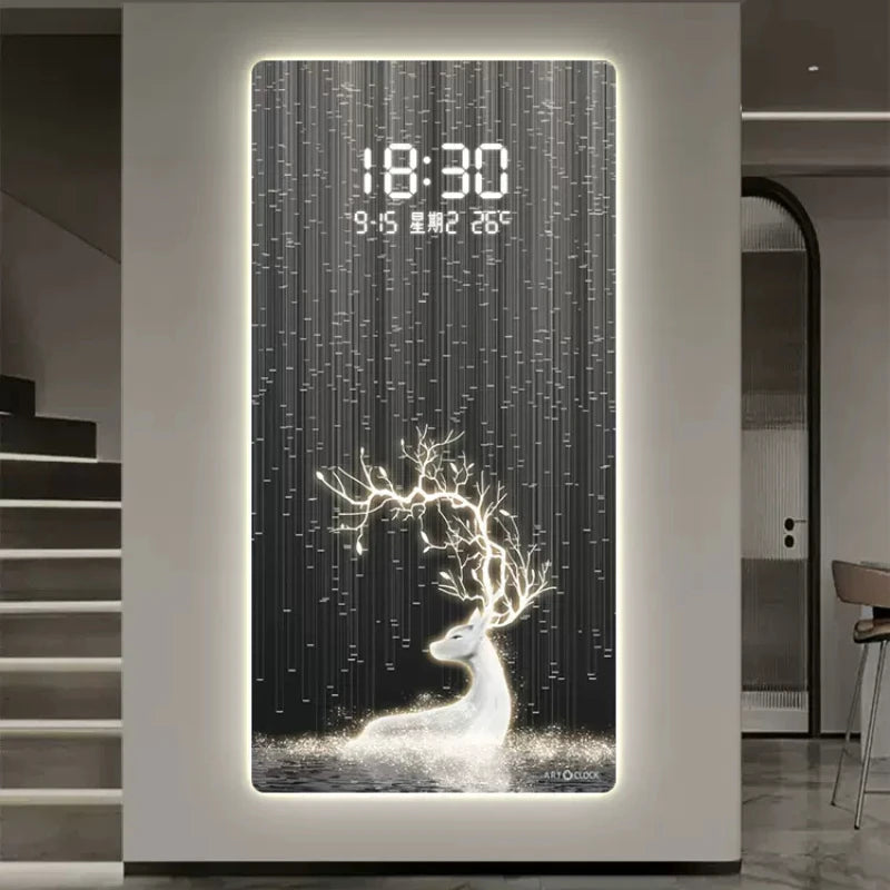 Modern Light Luxury Porch Digital Electronic Wall Clock Living Room Corridor Decoration Hanging Wall LED Plug-in Clock Painting Oasis Select