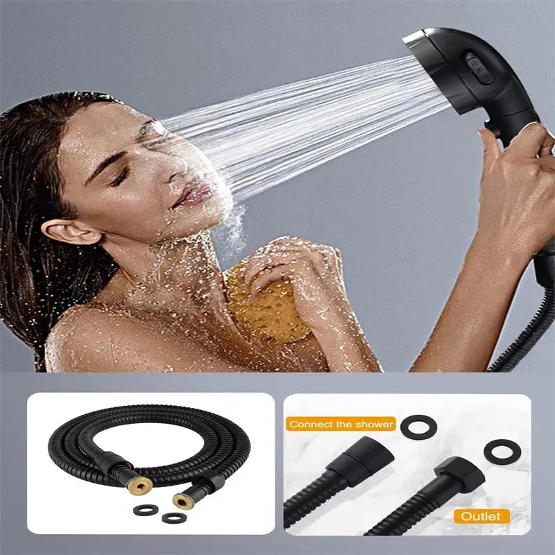 1.5/2/3M Black PVC Flexible Shower Hose Long Bathroom Shower Water Hose Extension Plumbing Pipe Pulling Tube Bath Accessories Oasis Select