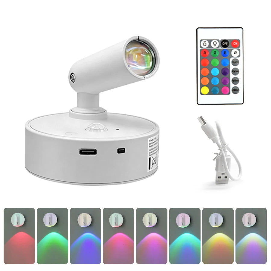 Motion Sensor LED Wall Lamp with Remote Control Rechargeable Touch Night Light Magnetic RGB Spotlight for Bedroom Hallway Stairs Oasis Select White RGB