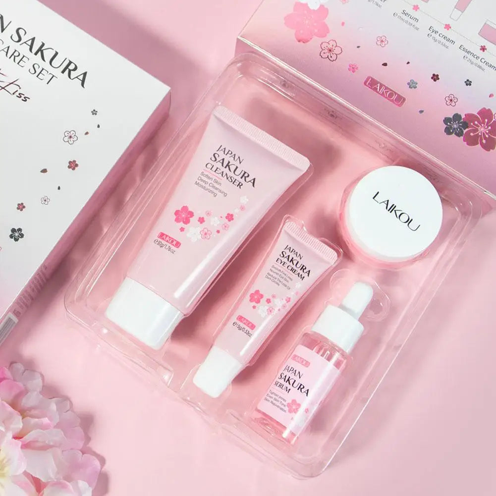 Facial Skin Care Set Skin Cleaning Sakura Skincare Set For Women Girls With Cleanser Toner Face Serum Cream Eye Cream Oasis Select