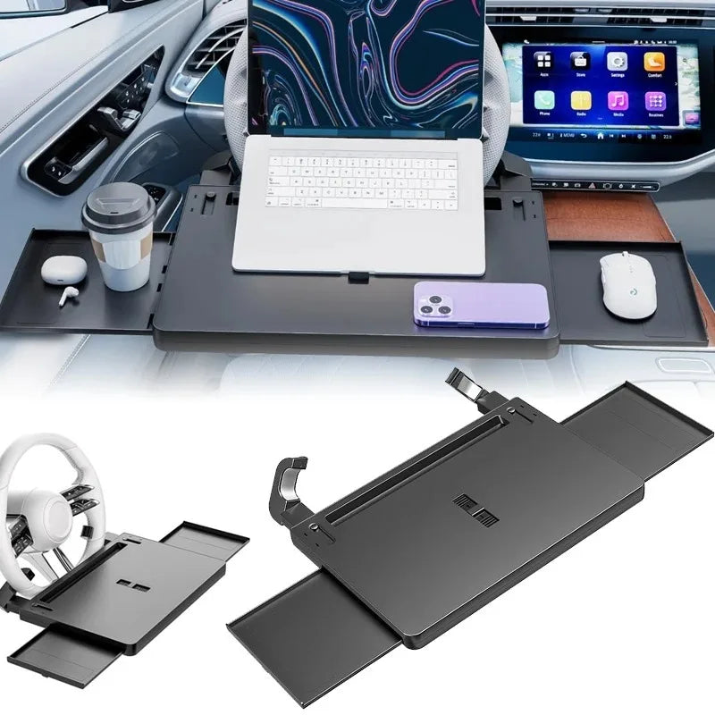 Food Tray Desk Auto Steering Wheel Tray Mount Car Tray Table Folding Laptop Desk Adjustable Water Cup Computer Bracket Car Tray Oasis Select