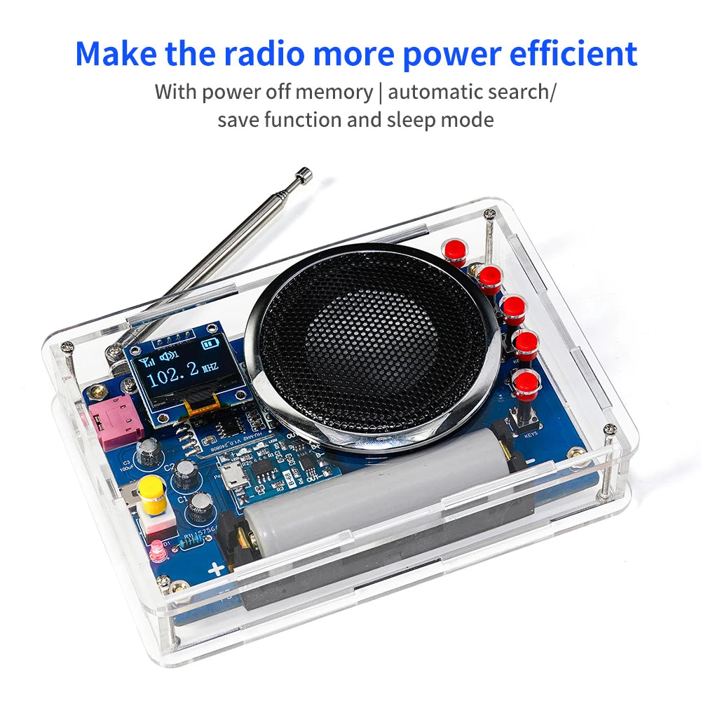 Portable FM Radio DIY Kit RDA5807 Radio DIY Module 87-108MHz Adjustable Frequency Radio DIY With OLED Display Oasis Select Default Title