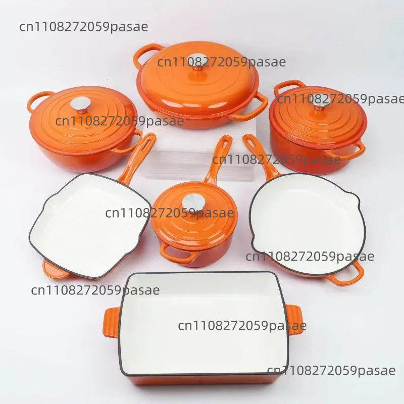 7-Piece Enamel Cast Iron Cookware Set – Pots, Pans & Skillet