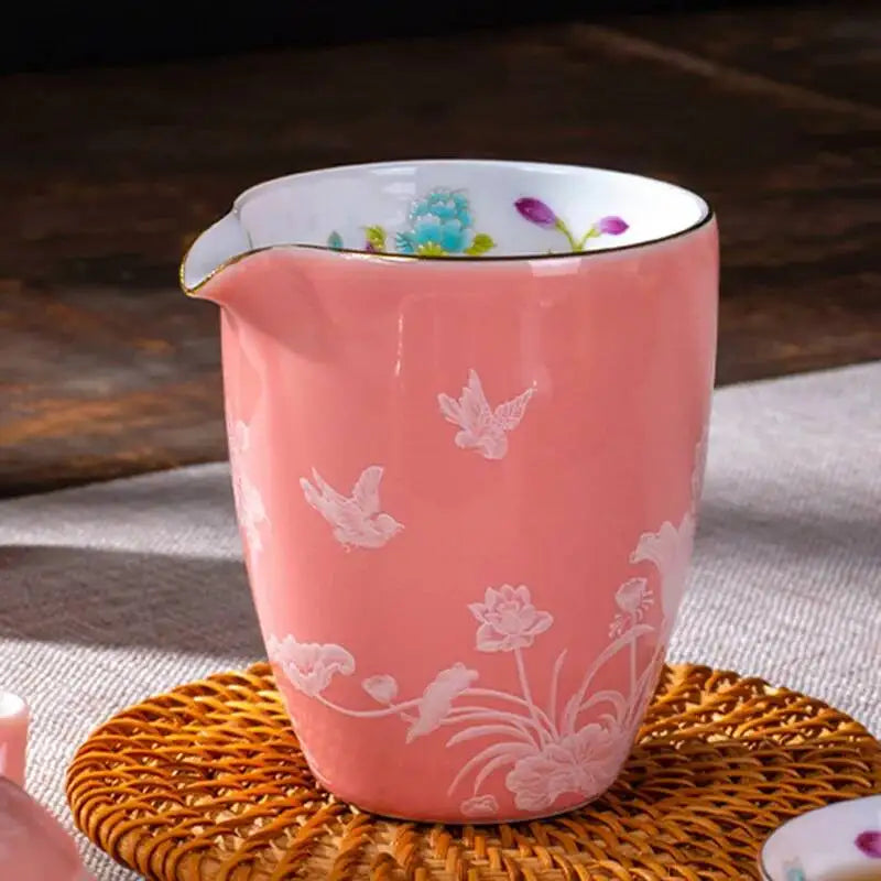 120ml Ceramic Small Mini Tea Cup Three Talents Tea Bowl Household Teacup Oasis Select Pink Fair Cup