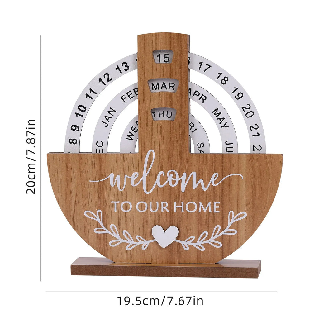 Creative Wooden Calendar Perpetual Calendar Home Decor Office Desktop Decoration Manual Rotating Desk Calendar Oasis Select shovel 20x18cm