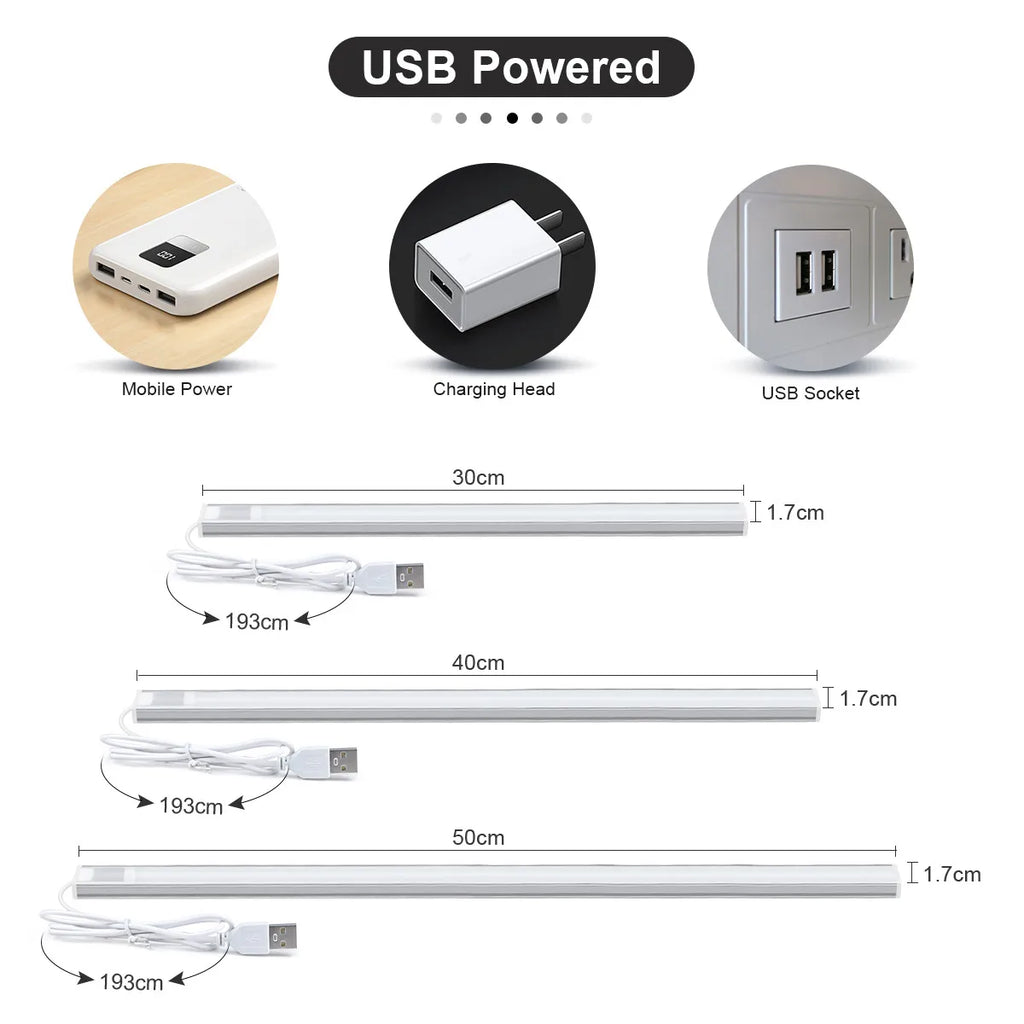 USB Wireless Induction Night Light - Bedroom Wardrobe/Cabinet Hand Wave Sensor Light No Drilling Installation,Study Wall Lamp Oasis Select