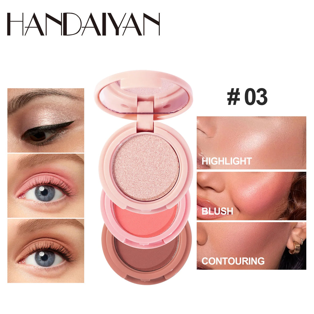 Handaiyan 3-in-1 Highlighter Blush & Contour Palette