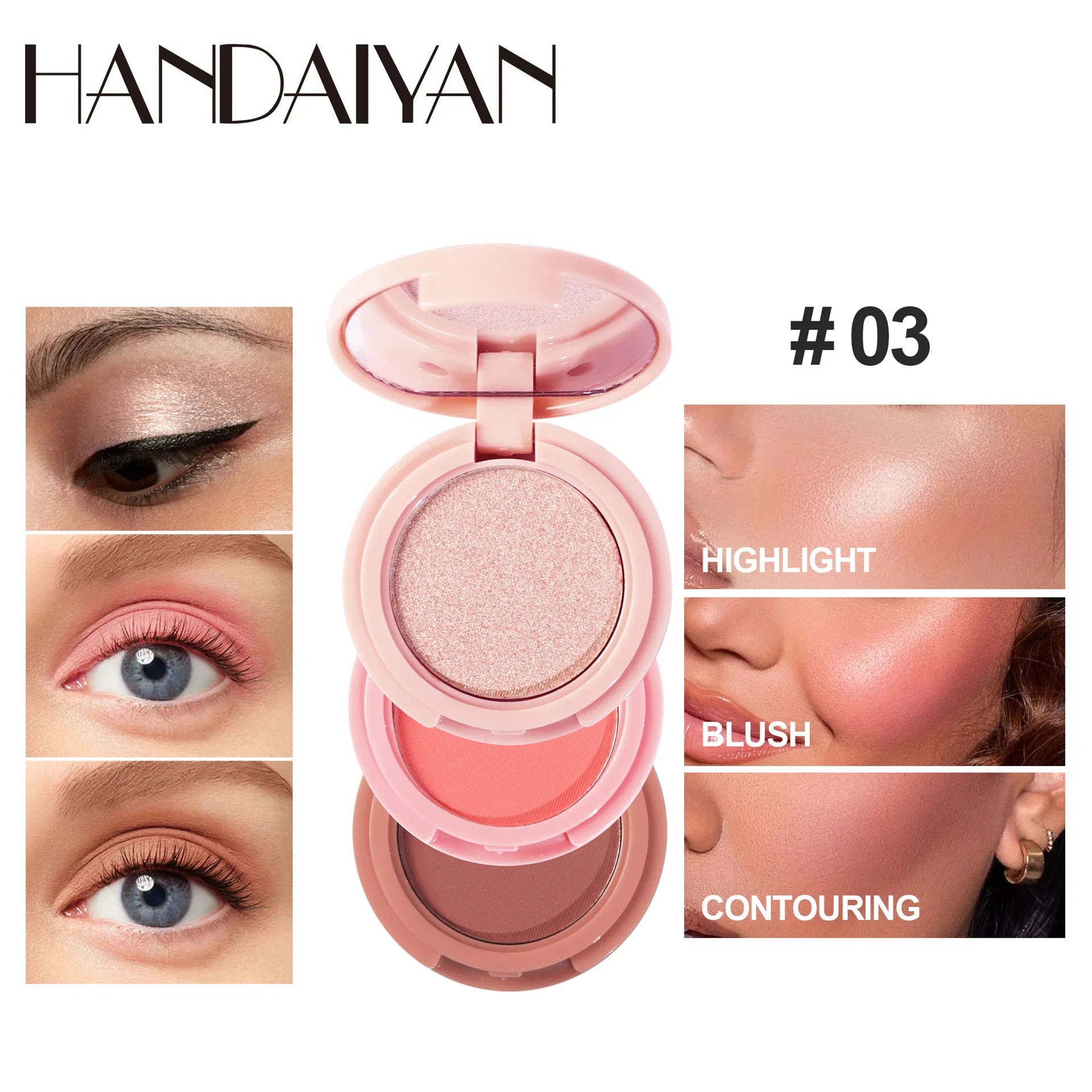 Handaiyan 3-in-1 Highlighter Blush & Contour Palette