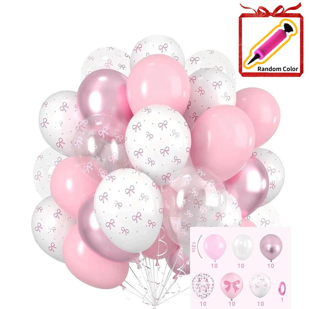 60/35/30pcs Bow Theme Latex Balloons 12 Inches White Pink Bowknot Print, for Girls Birthday Party Baby Shower Wedding Decor Oasis Select 60PCS 12INCH