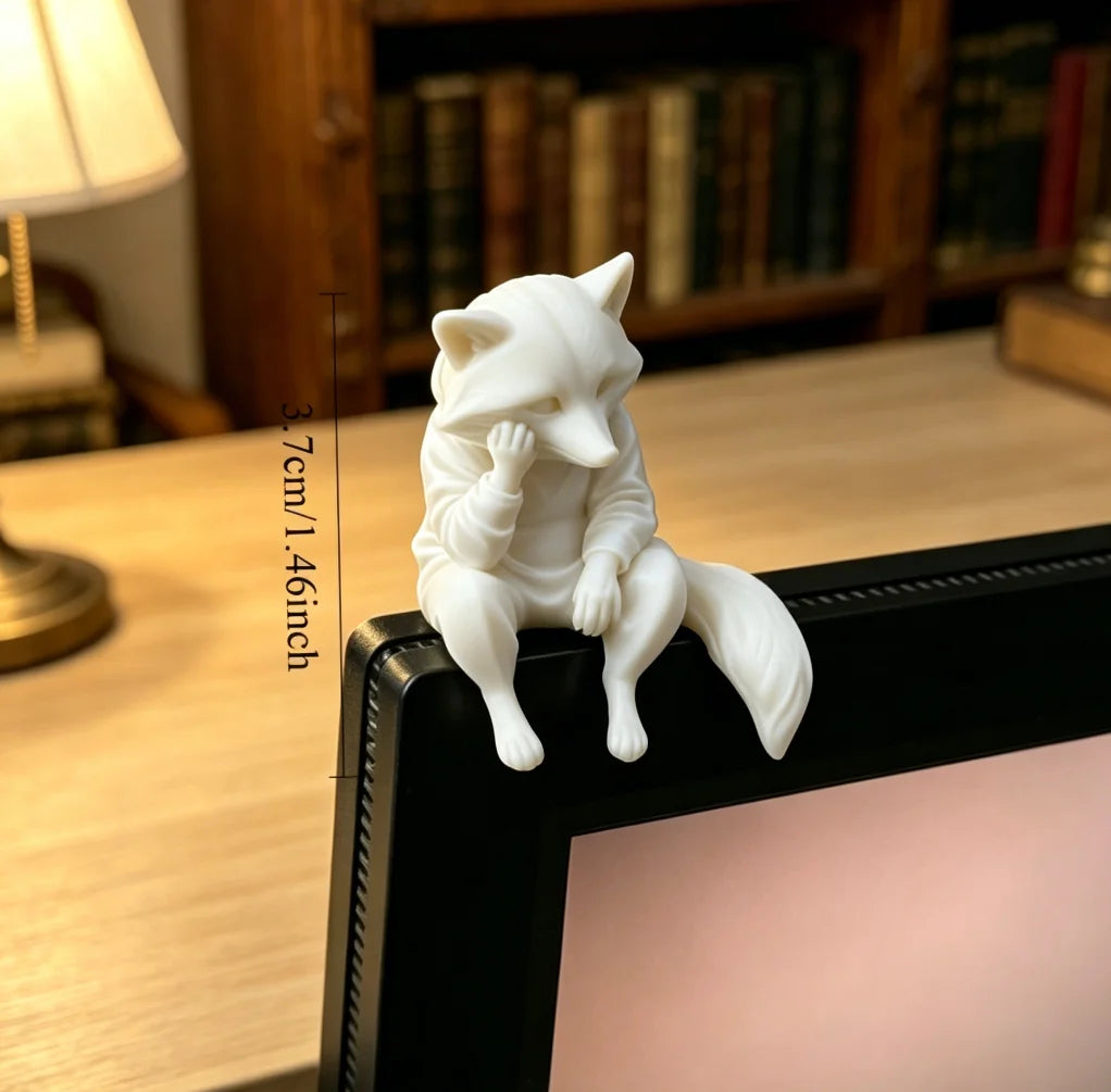 Miniature Thinking Raccoon Figurines Cute Animal Statue Edge Sitter Ornaments for Home Office Desk Monitor and Shelf Decor Gifts Oasis Select Raccoon white
