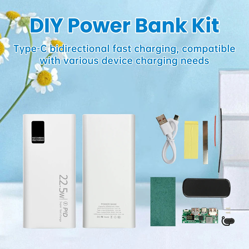 22.5W Fast Charging Power Bank DIY Kit 1260110 Battery Case Power Bank Type C Supports PD/QC/VOOC 20000mAh Power Bank Case Oasis Select