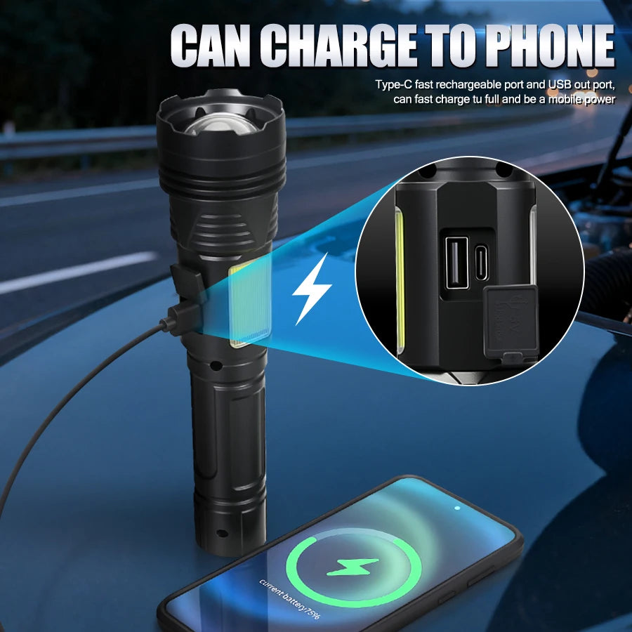 Portable RGB Led Flashlight Rechargeable Zoomable Torch Strong Light 11 Mode Tactical Lamp for Camping Fishing Emergency Lantern Oasis Select