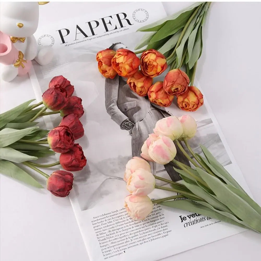 7-Head Artificial Silk Tulip Branches | Realistic Faux Flowers