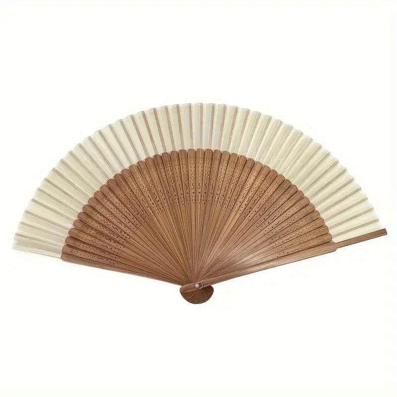 Retro Bamboo Folding Fan, Portable Summer Handheld Fan, Heart-shaped Origami Fan with Wooden Frame and White Paper Blades Oasis Select as pic