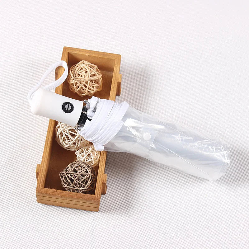 Foldable transparent umbrella fully automatic transparent three-fold sunny umbrella student simple sunny umbrella supplies Oasis Select White 8K