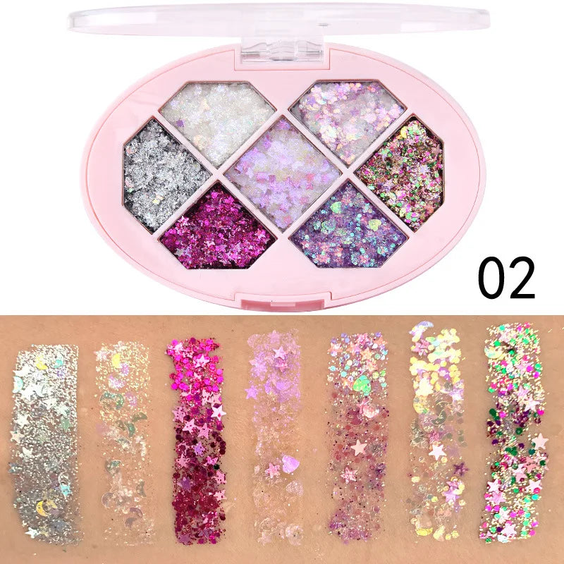 CmaaDu 7-Color Glitter Eyeshadow Tray Pearl Effect Highlighter Waterproof Long-Lasting Easy Apply for Stage Performance Oasis Select 02
