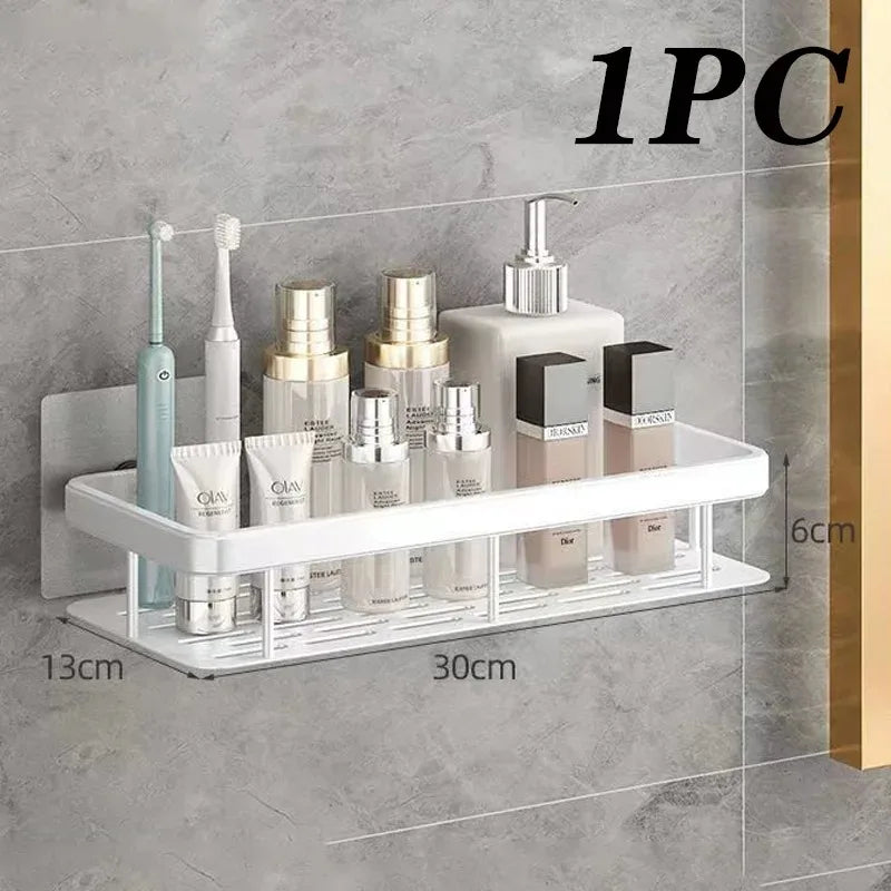 2PCS Bathroom Shelf Kitchen Storage Organizer Aluminum Alloy Shampoo Rack Shower Shelf Bathroom Accessories No Drill Shelf Oasis Select StyleA-White-1PC