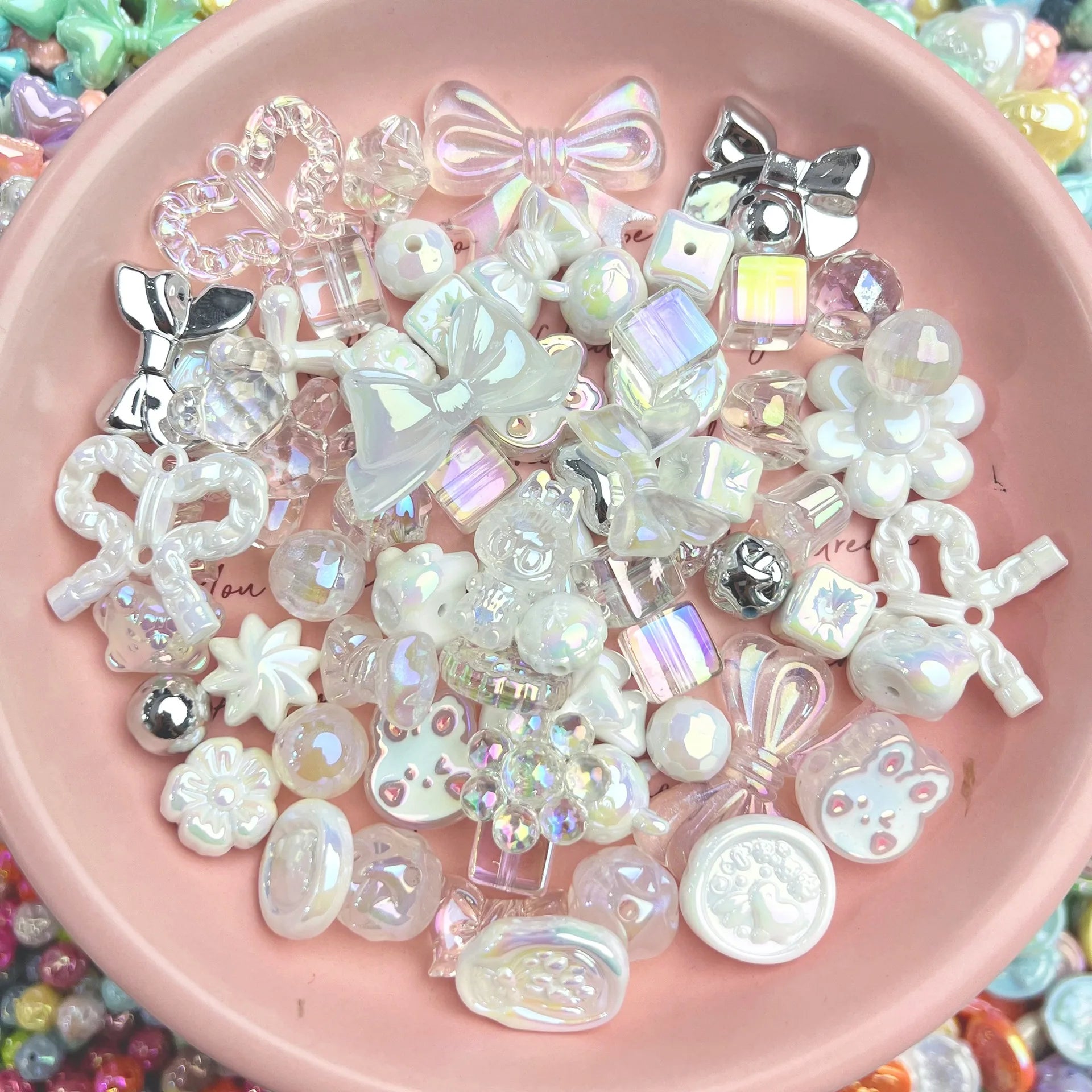 20g Y2K Acrylic Assorted Beads Flower Sweetheart Butterfly Candy Kawaii Aesthetic Beads for Bracelets DIY Jewelry Making Supply Oasis Select White Silver