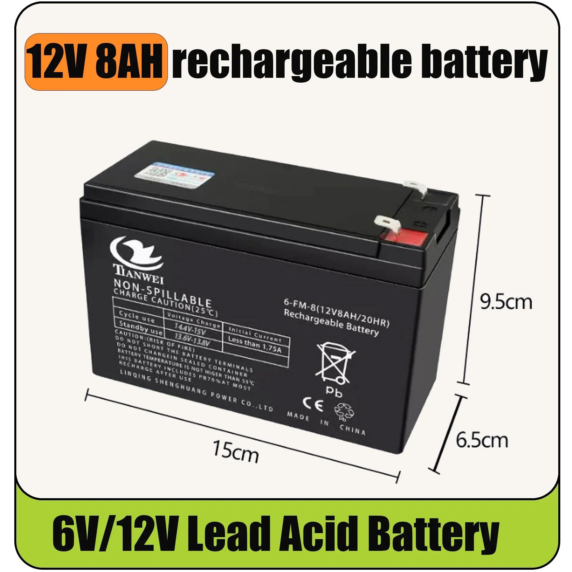 6V 12V Rechargeable Battery For Children's Electric Vehicles Toy Cars Motorcycles Baby Strollers Battery 5Ah 7Ah 8Ah 12Ah Oasis Select 12V 8Ah