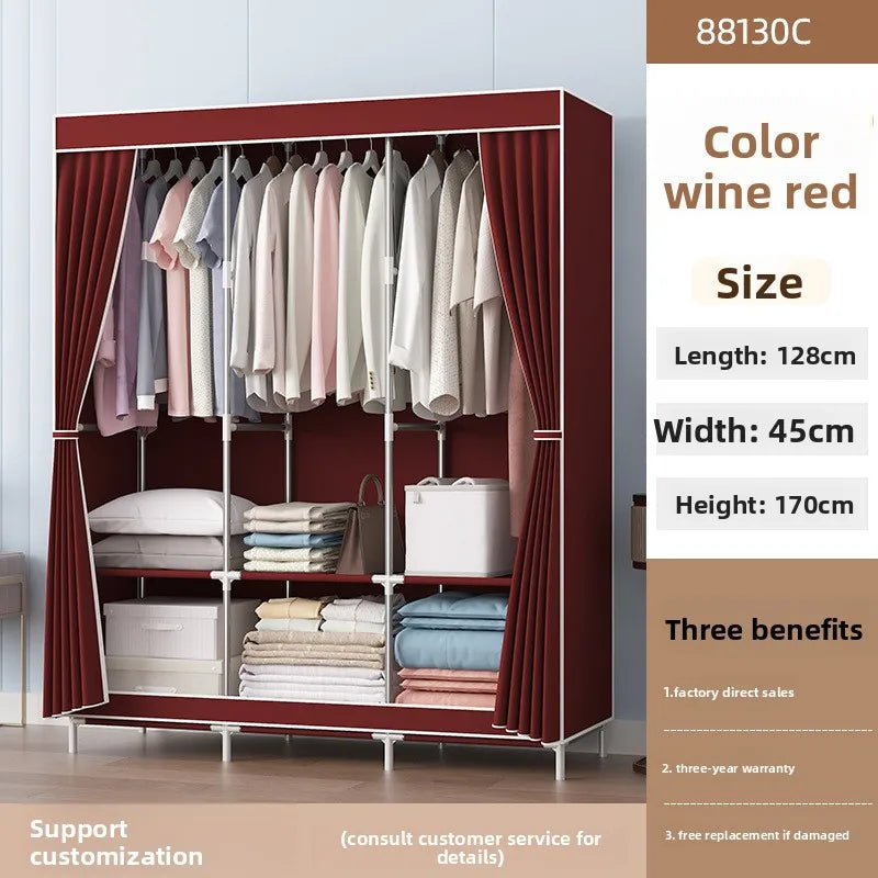 Multi-functional Simple wardrobe assembly wardrobe household simple storage steel frame modern wholesale cloth wardrobe Durable Oasis Select burgundy