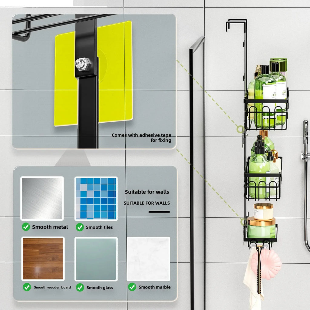 No punching bathroom rack, door rear rack, wall hanging layered hanging basket shelf, toilet shower room storage rack Oasis Select