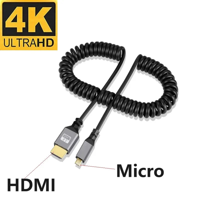0.5-2.4M 4K Micro HDMI Cable 4K 60HZ Micro HDMI-Compatible TO HDMI Coiled Extension Flexible Spiral Cable For PC Monitor TV Oasis Select Straight