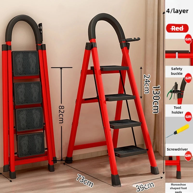 Ladder, zigzag ladder, folding ladder, three four five six step ladder, thickened carbon steel engineering ladder Oasis Select Redfourstep