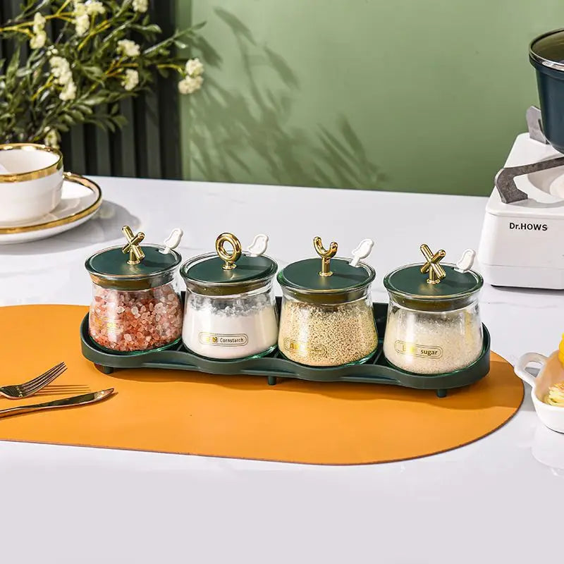 Seasoning Rack & Spice Jar Set | Dustproof Kitchen Storage