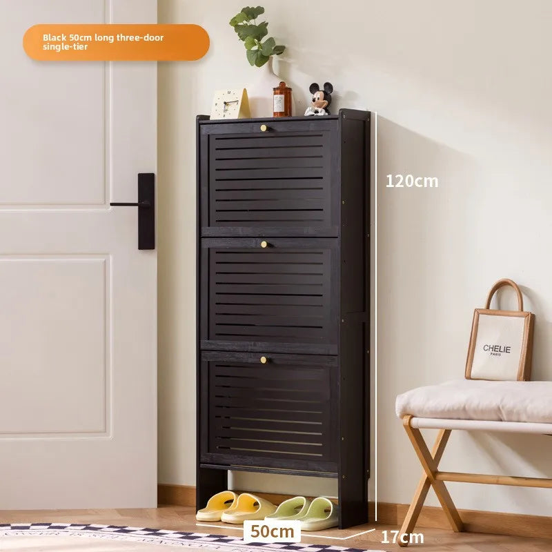 Ultra-thin shoe cabinet home door 2025 new retro black porch cabinet home tipping bucket storage shoe rack Oasis Select Three Doors 50 Black