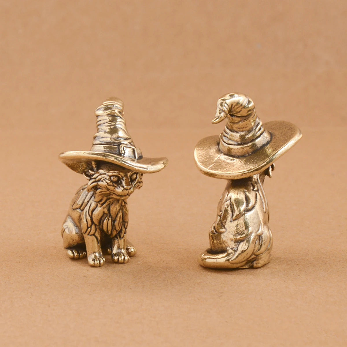 Vintage Solid Brass Witch Kitten Figurine Antique Style Home Desk Decor Ornament Creative Animal Sculpture Tea Pet Collectible Oasis Select 2pcs