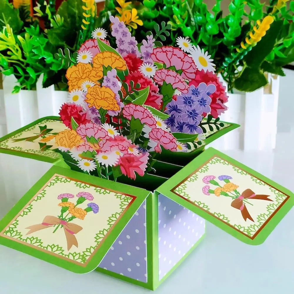 Day for Birthday Anniversary Greeting Card Daisy/Carnation Paper Flowers 3D Pops-up Bouquet Rose/Lily/Sunflower/Tulip Oasis Select 2
