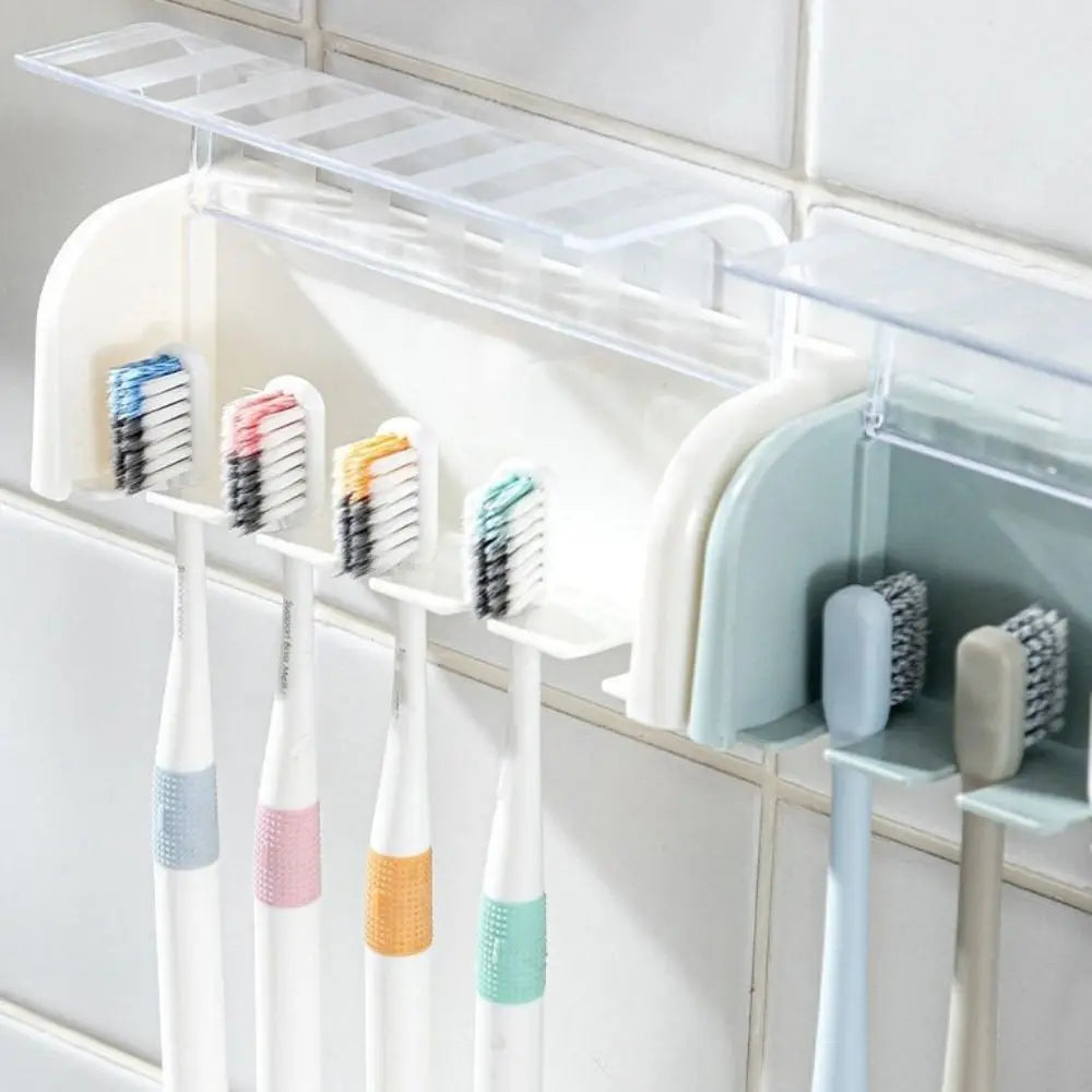 5-Slot Wall-Mounted Toothbrush Holder | Self-Adhesive Dust-Proof