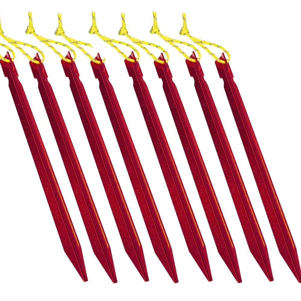 18cm Aluminument Tent Pegs Nails with Rope Stake Camping Hiking Equipment Outdoor Traveling Tent Sand Ground Accessories Oasis Select Red 8 Pieces
