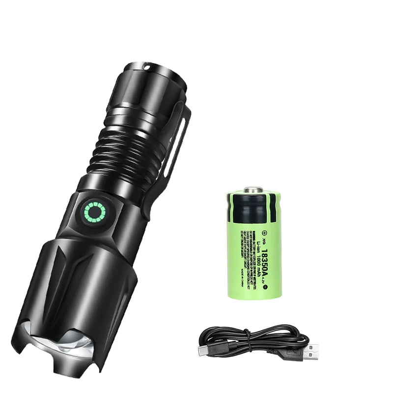 Aluminum Alloy Portable Torch Powerful LED Flashlight USB Rechargeable Outdoor Tactical Zoom Camping Waterproof Flash Light Oasis Select 1PCS With Battery