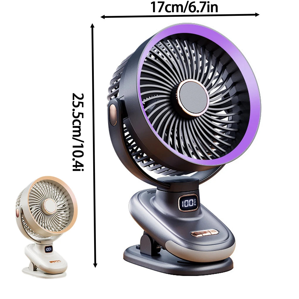 URGGU Mini Clip Desk Fan – 3-in-1, 5 Speeds, 270° Wireless