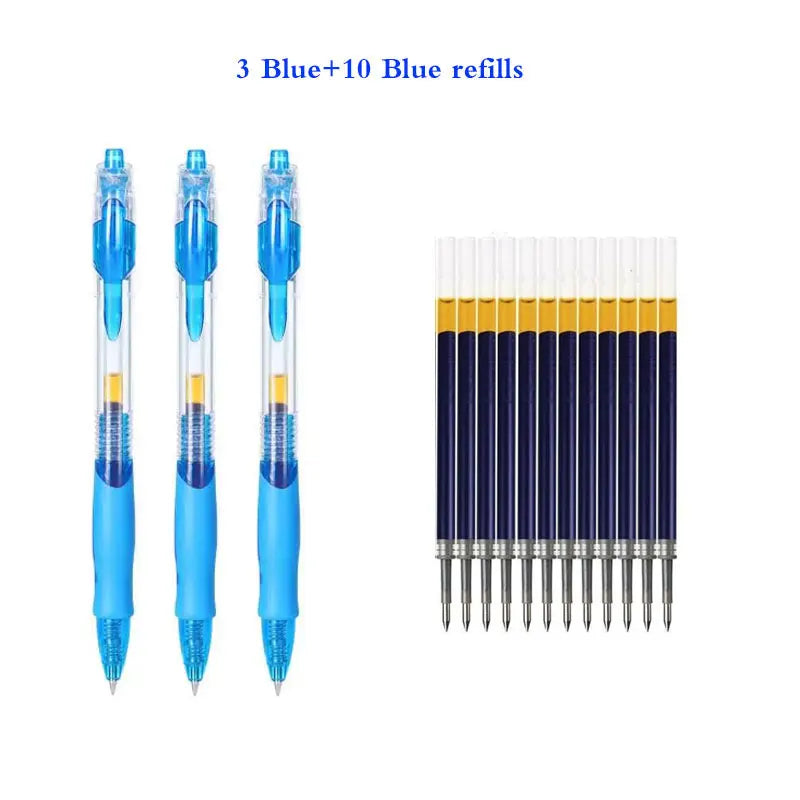 6/13pcs Retractable Gel Pens Set Black/Red/Blue Ink Ballpoint for Writing Refills Office Accessories School Supplies Stationer Oasis Select Blue 3pen 10refills