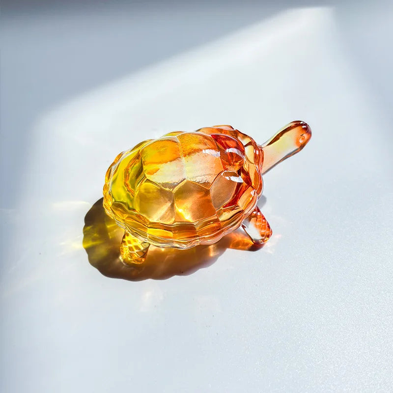 Lucky turtle ornament, crystal glass magical turtle statue light-catcher, Christmas gift mysterious power home office decoration Oasis Select Yellow Orange