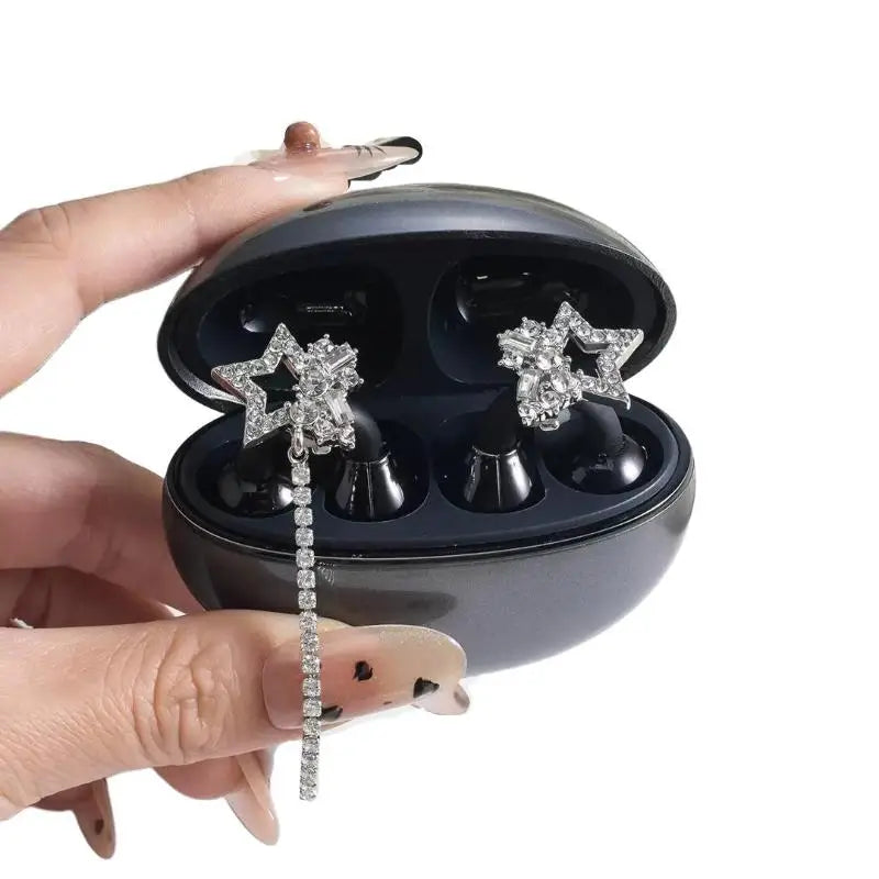 SU 1Pair Fashion Bling Rhinestone Star Earphone Clips Wireless Earbuds Clip Decoration Removable Earbud Jewelry Accessories Oasis Select