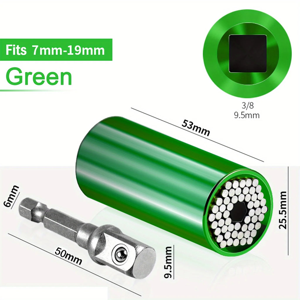Universal Socket Wrench Set 7-19mm with 3/8-inch Professional Impact Socket Adapter Multi- Nut Tightening Quick Ratchet Stand Oasis Select green