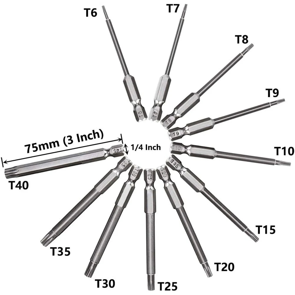 SLADE 11-Pc S2 Torx Bit Set T6–T40 Magnetic 75–100mm Torx Screwdriver Bit Set Oasis Select