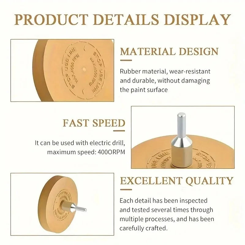 Rotary Rubber Eraser Wheel With Shaft Rod Paint Decal Remover Disc For Car Surface Sticker Glue Cleaning Drill Matching Tool Oasis Select