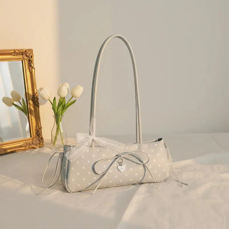 Polka Dot Baguette Shoulder Bag | Retro Korean Fashion Women