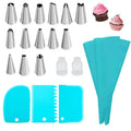 Cake Decorating Tool Set Silicone Pastry Bags DIY Cake Icing Piping Stainless Nozzle Reusable Cream Decorating Mouth Baking Tool Oasis Select F07-21Blue