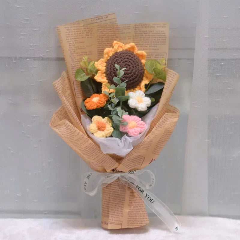 Artificial Flower Crochet Bouquet Handmade Anniversary Sunflower Daisy Bouquet Mothers Day Birthday Gift Eternal Flower Oasis Select C